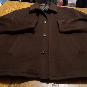 J FERAR WOMENS MENS COAT Jacket XL WOOL BLEND BROWN Casual Preowned LINED